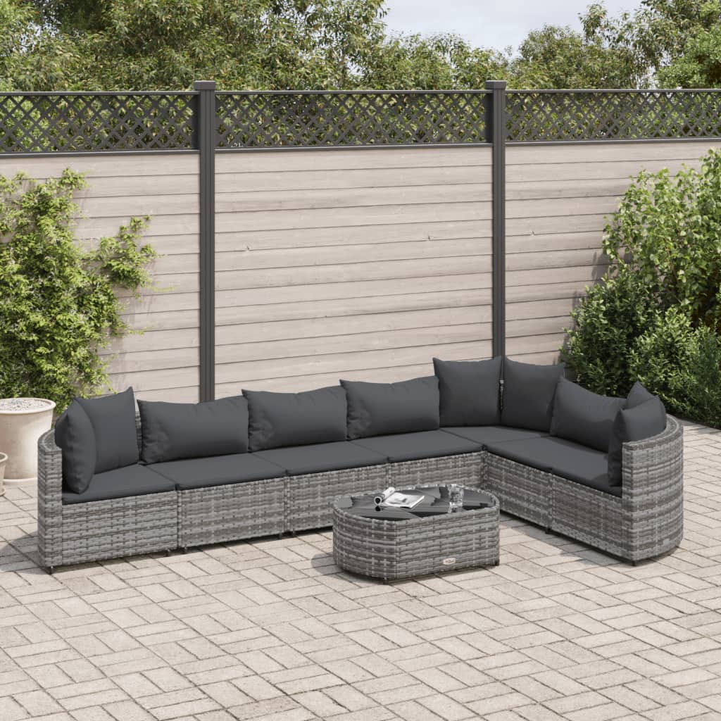 vidaXL 8-tlg. Garten-Sofagarnitur mit Kissen Grau Poly Rattan