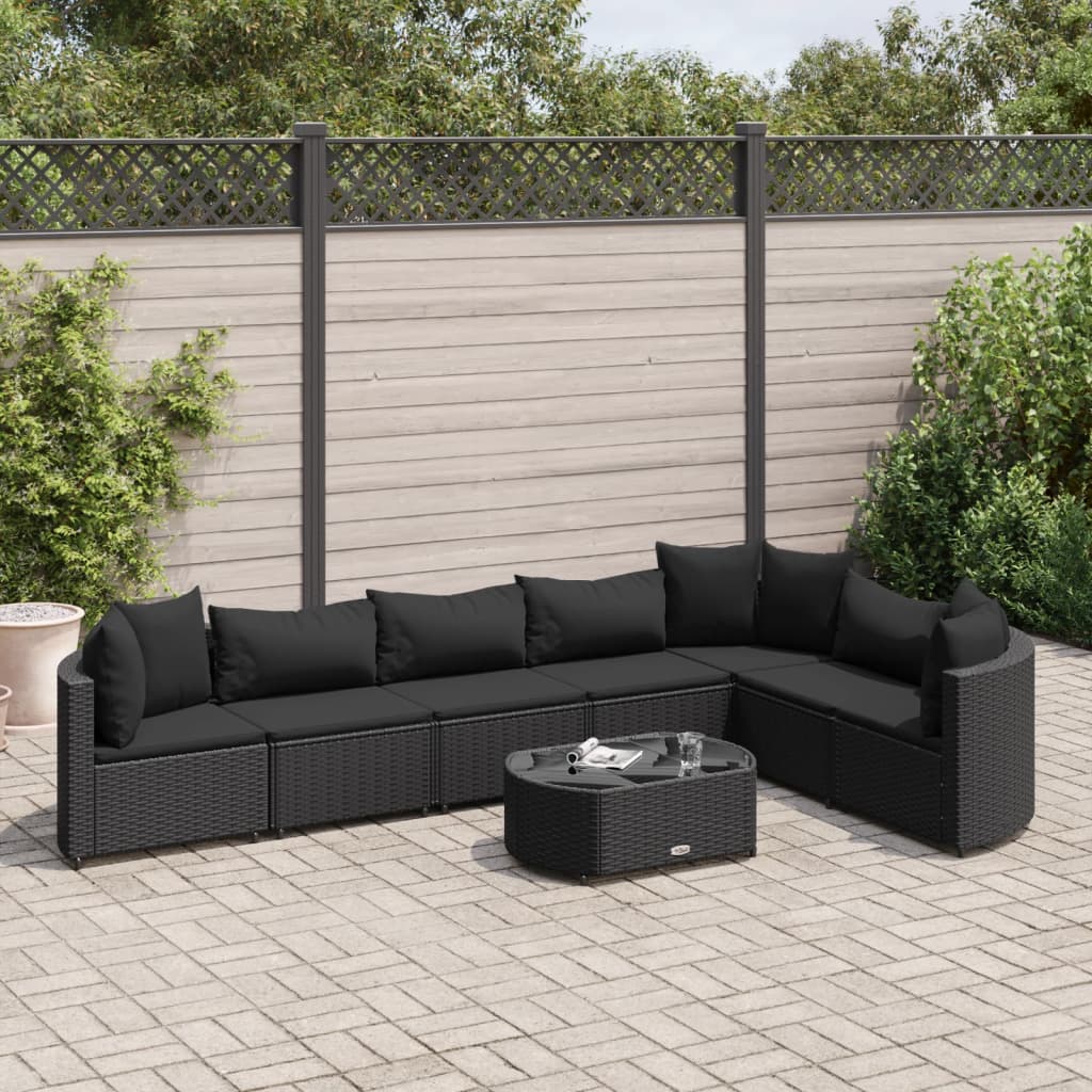 vidaXL Set mobilier de grădină cu perne, 8 piese, negru, poliratan