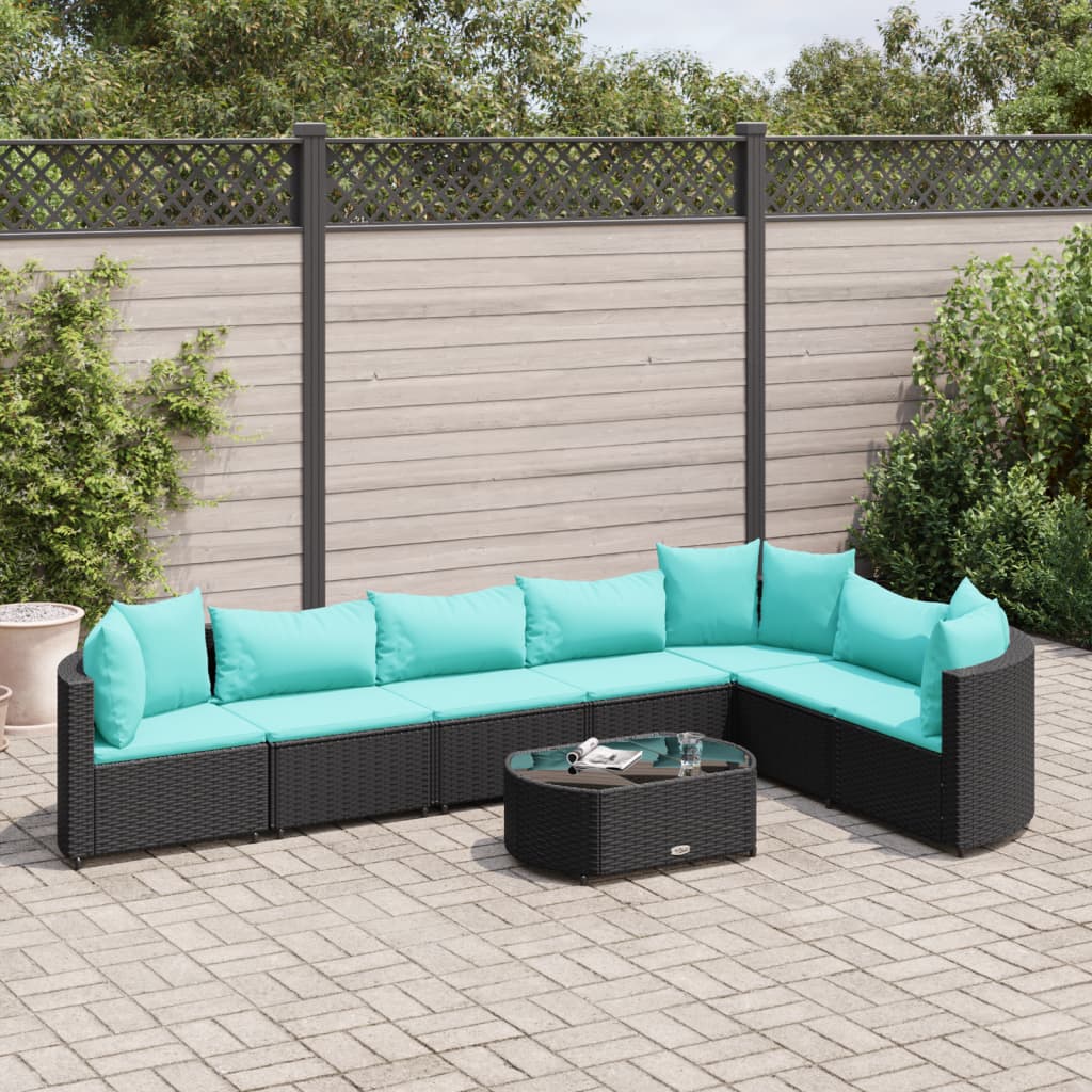 vidaXL 8-tlg. Garten-Sofagarnitur mit Kissen Schwarz Poly Rattan