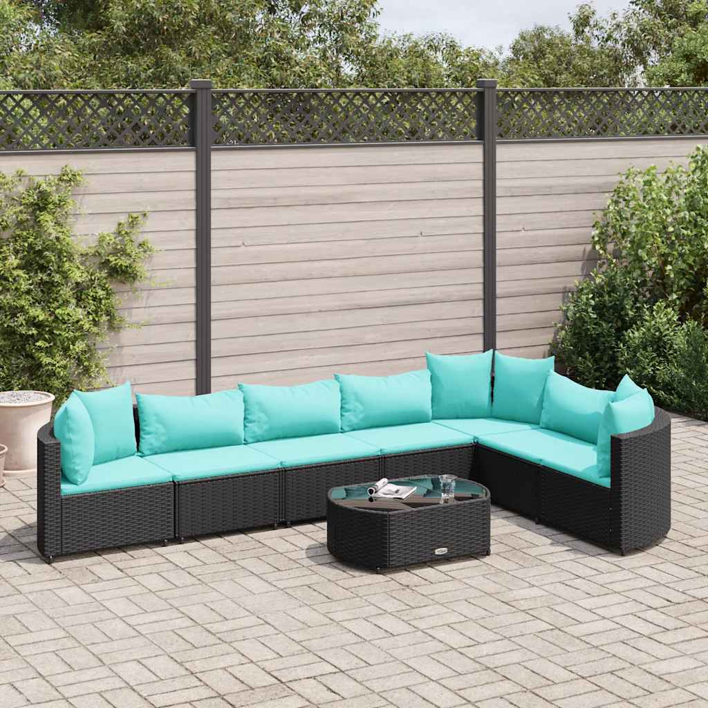 vidaXL 8-tlg. Garten-Sofagarnitur mit Kissen Schwarz Poly Rattan