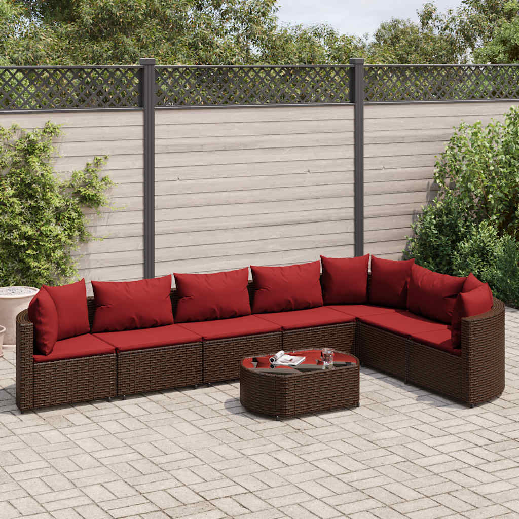 vidaXL 8-tlg. Garten-Sofagarnitur mit Kissen Braun Poly Rattan