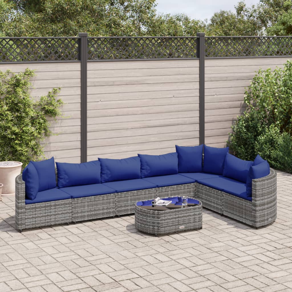 vidaXL 8-tlg. Garten-Sofagarnitur mit Kissen Grau Poly Rattan