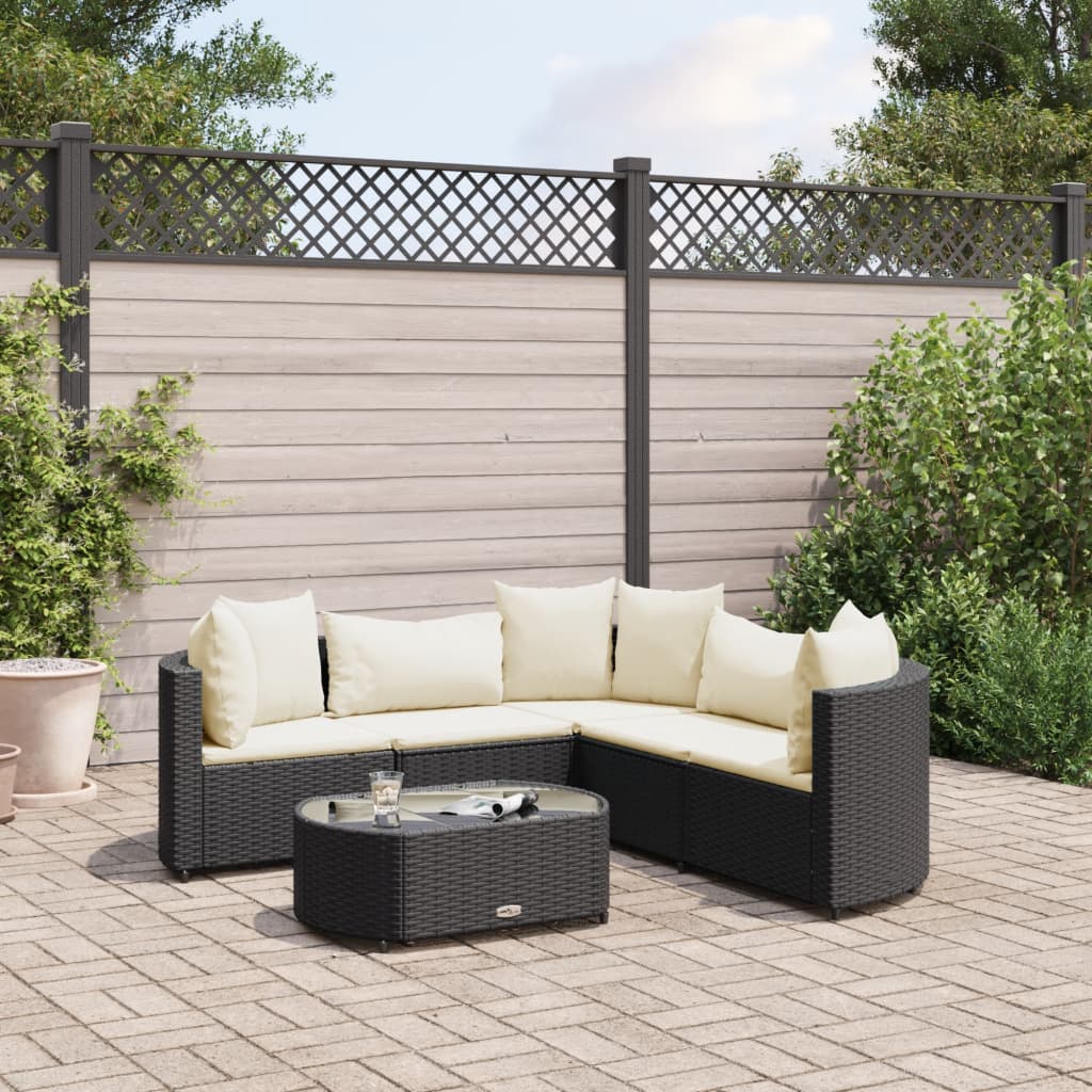 6-tlg. Garten-Sofagarnitur mit Kissen Schwarz Poly Rattan