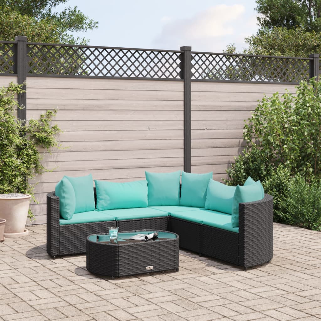 vidaXL 6-tlg. Garten-Sofagarnitur mit Kissen Schwarz Poly Rattan