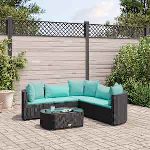 Vrtna sedežna garnitura 6-delna z blazinami črna poli ratan