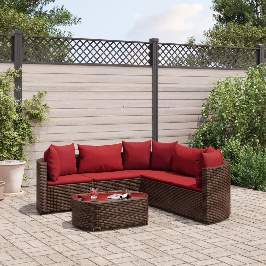 vidaXL 6-tlg. Garten-Sofagarnitur mit Kissen Braun Poly Rattan