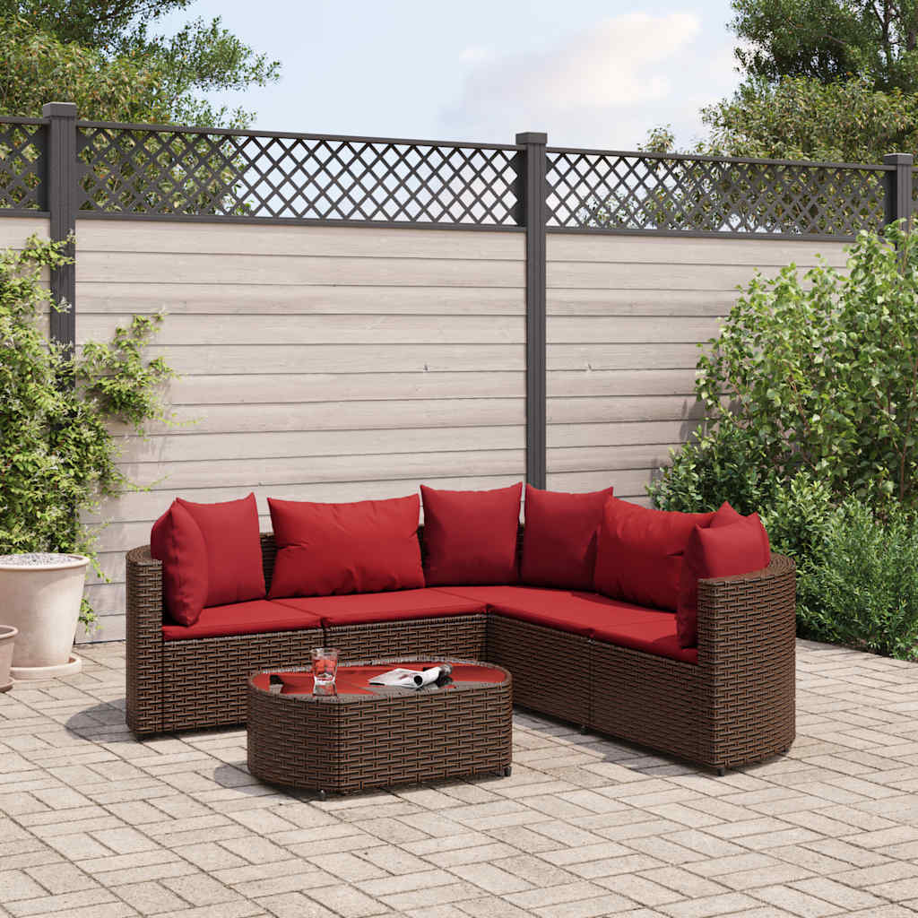 vidaXL 6-tlg. Garten-Sofagarnitur mit Kissen Braun Poly Rattan