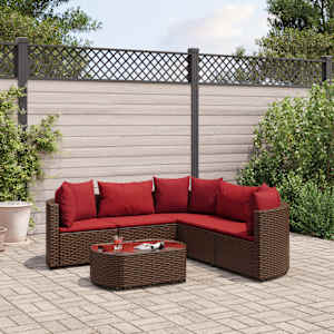 Vrtna sedežna garnitura 6-delna z blazinami rjav poli ratan