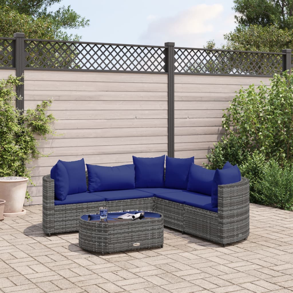 vidaXL 6-tlg. Garten-Sofagarnitur mit Kissen Grau Poly Rattan