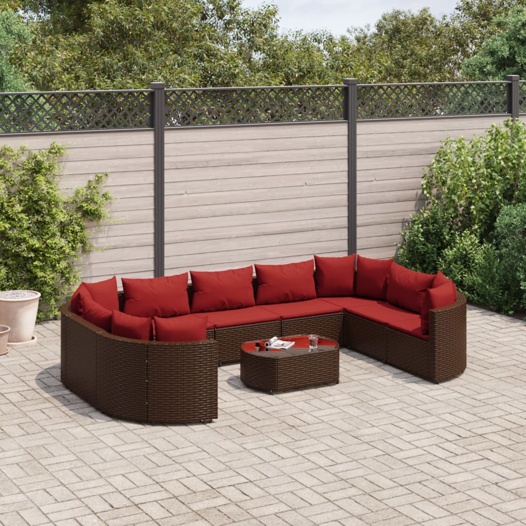 vidaXL 10-tlg. Garten-Sofagarnitur mit Kissen Braun Poly Rattan