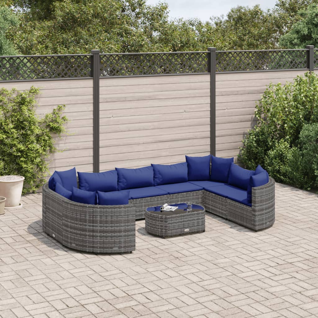 vidaXL 10-tlg. Garten-Sofagarnitur mit Kissen Grau Poly Rattan