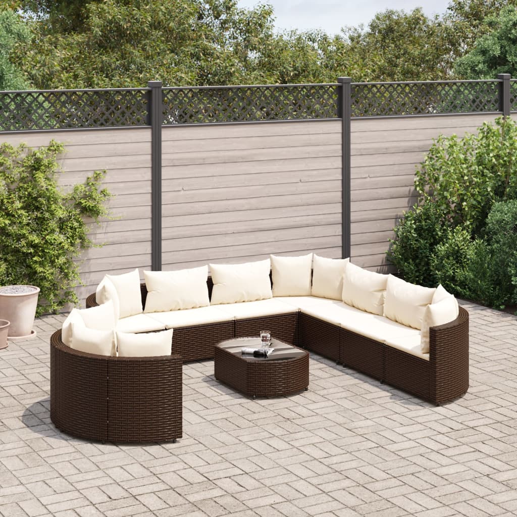 vidaXL 10-tlg. Garten-Sofagarnitur mit Kissen Braun Poly Rattan