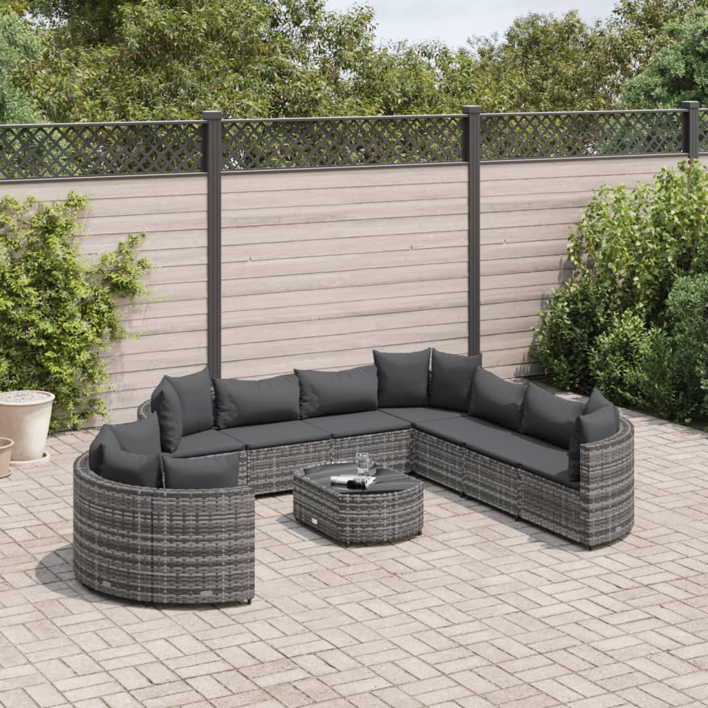 vidaXL 10-tlg. Garten-Sofagarnitur mit Kissen Grau Poly Rattan