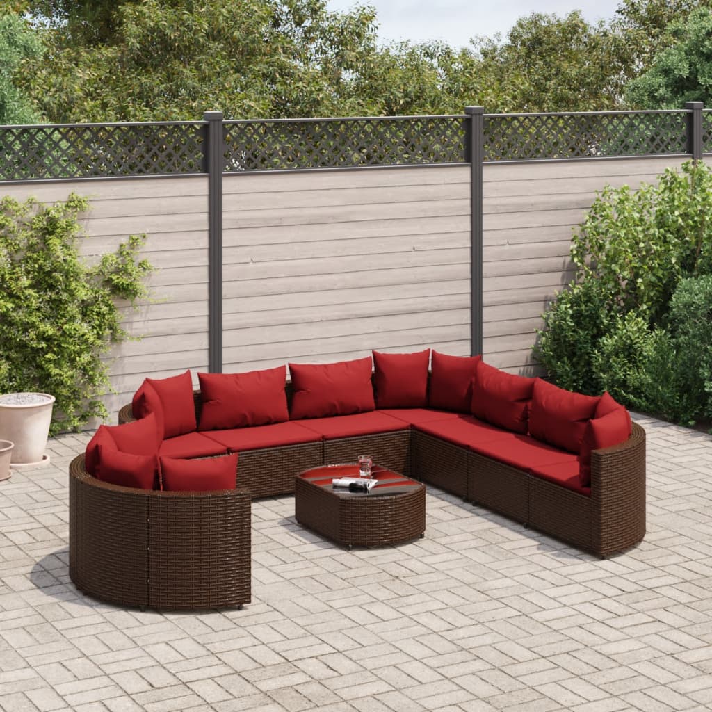 vidaXL 10-tlg. Garten-Sofagarnitur mit Kissen Braun Poly Rattan