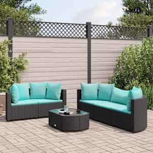 Vrtna sedežna garnitura 6-delna z blazinami črna poli ratan