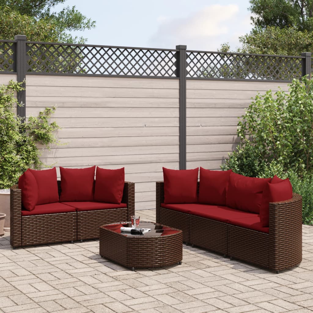 6-tlg. Garten-Sofagarnitur mit Kissen Braun Poly Rattan