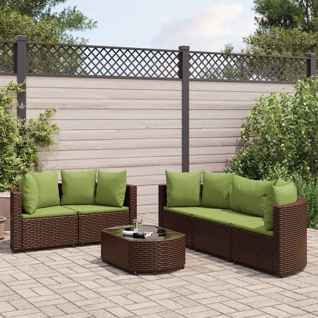 vidaXL 6-tlg. Garten-Sofagarnitur mit Kissen Braun Poly Rattan