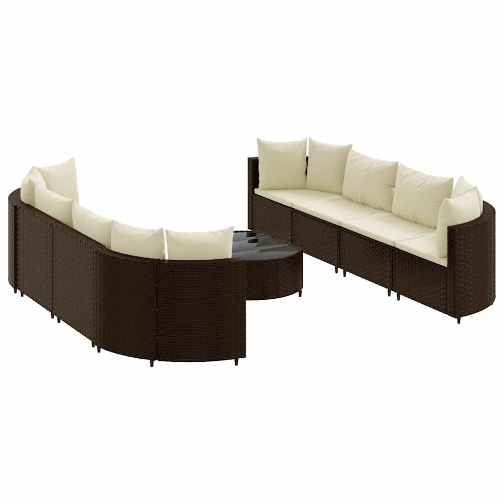 VidaXL 9 Piece Patio Sofa Set With Cushions Brown Poly Rattan