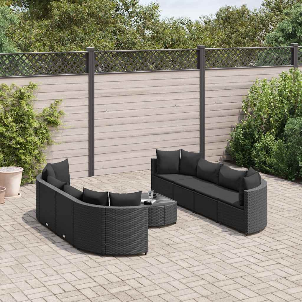 vidaXL 9-tlg. Garten-Sofagarnitur mit Kissen Schwarz Poly Rattan