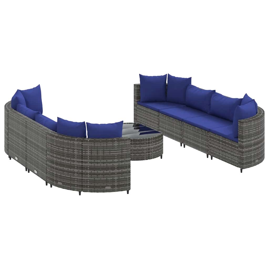 Thumbnail - vidaXL 9-tlg. Garten-Sofagarnitur mit Kissen Grau Poly Rattan
