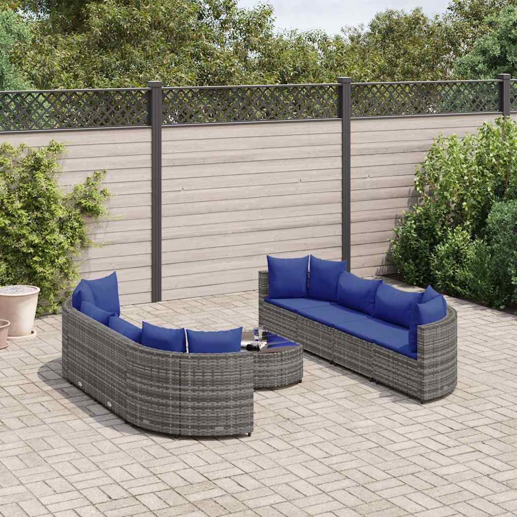 vidaXL 9-tlg. Garten-Sofagarnitur mit Kissen Grau Poly Rattan