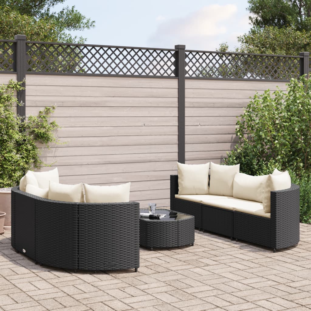 7-tlg. Garten-Sofagarnitur mit Kissen Schwarz Poly Rattan