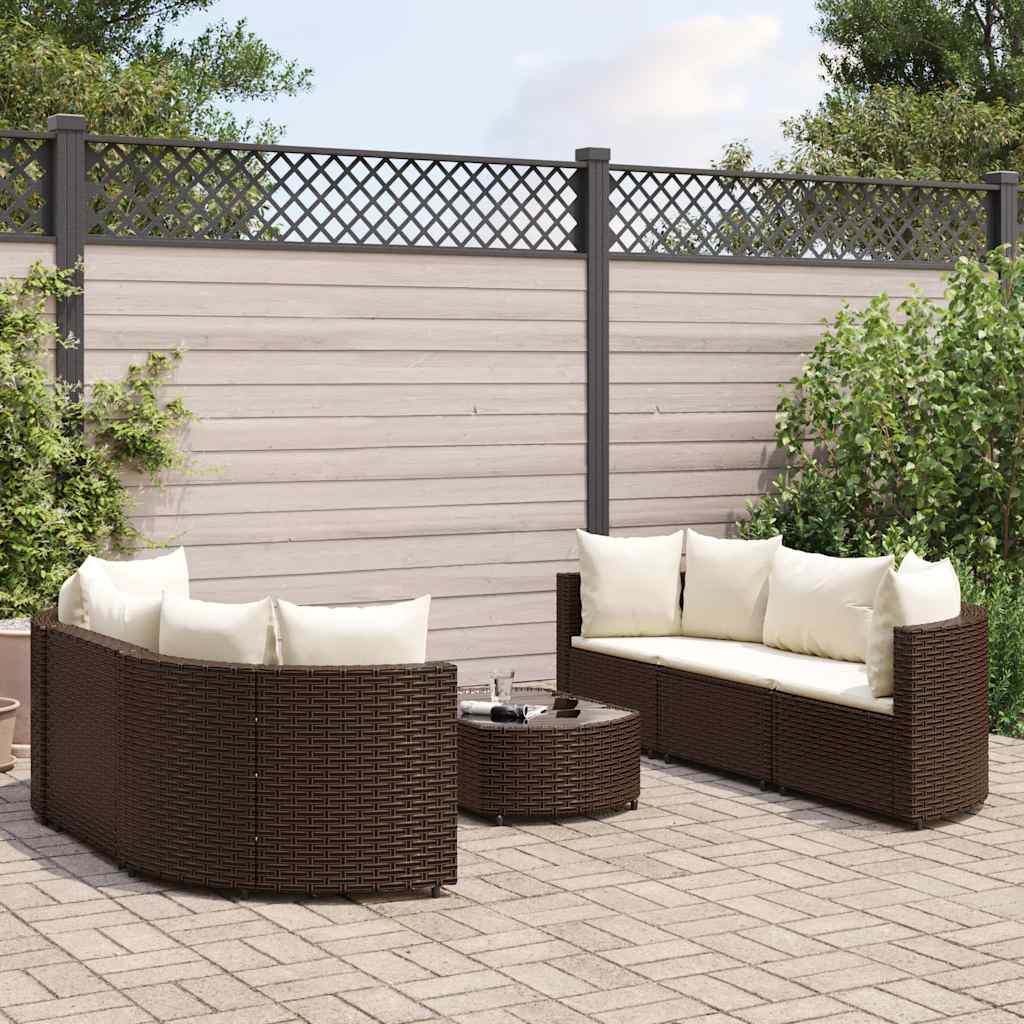 vidaXL 7-tlg. Garten-Sofagarnitur mit Kissen Braun Poly Rattan