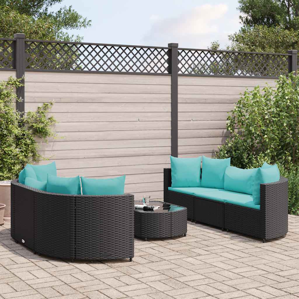 vidaXL 7-tlg. Garten-Sofagarnitur mit Kissen Schwarz Poly Rattan