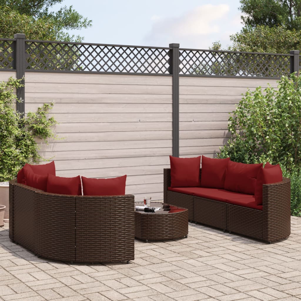 vidaXL 7-tlg. Garten-Sofagarnitur mit Kissen Braun Poly Rattan