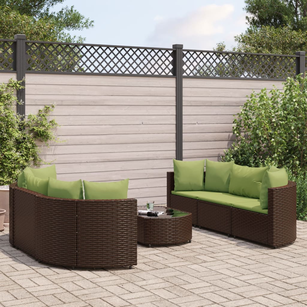 vidaXL 7-tlg. Garten-Sofagarnitur mit Kissen Braun Poly Rattan