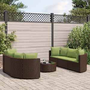 Vrtna sedežna garnitura 7-delna z blazinami rjav poli ratan