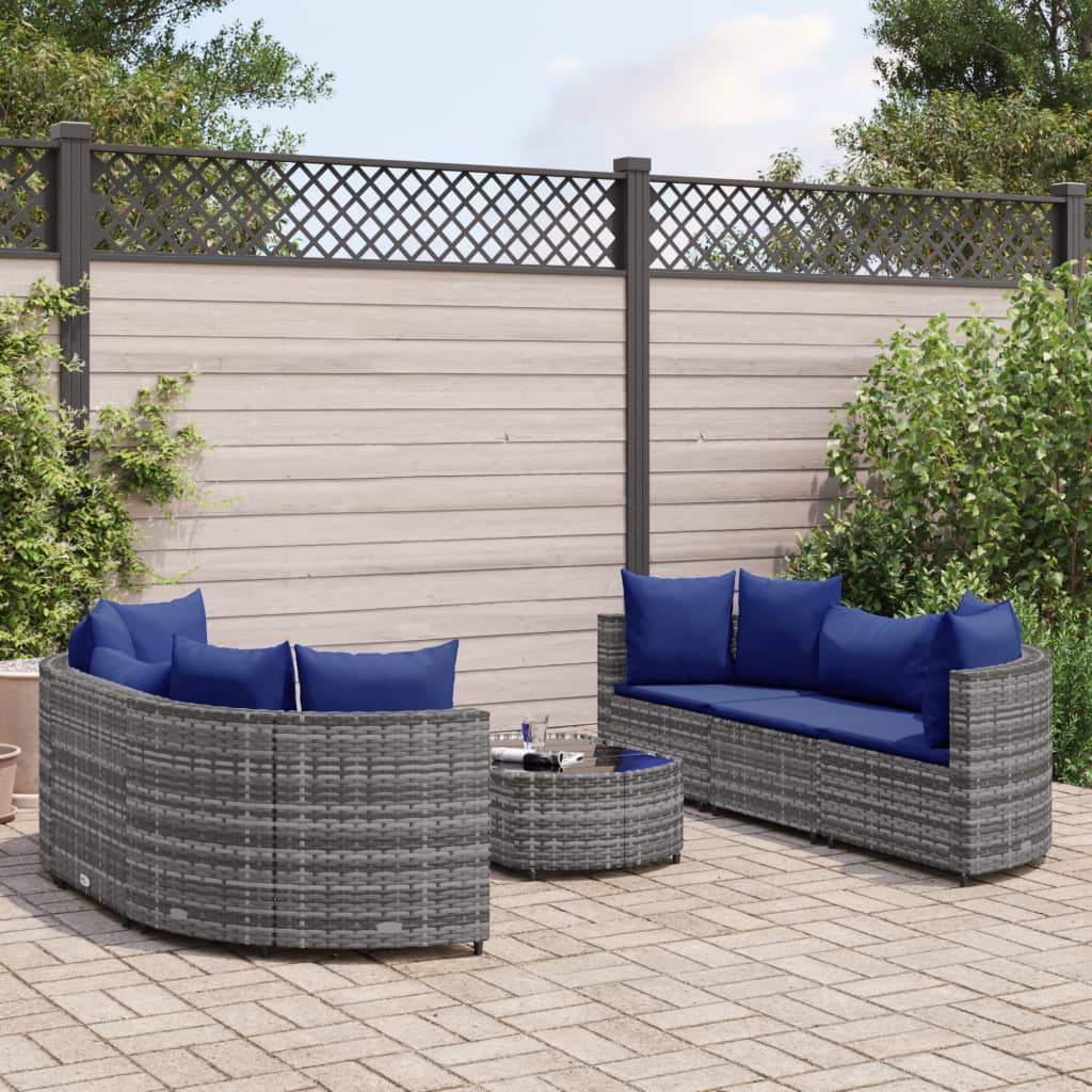 vidaXL 7-tlg. Garten-Sofagarnitur mit Kissen Grau Poly Rattan