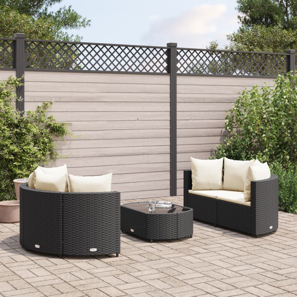 vidaXL 5-tlg. Garten-Sofagarnitur mit Kissen Schwarz Poly Rattan