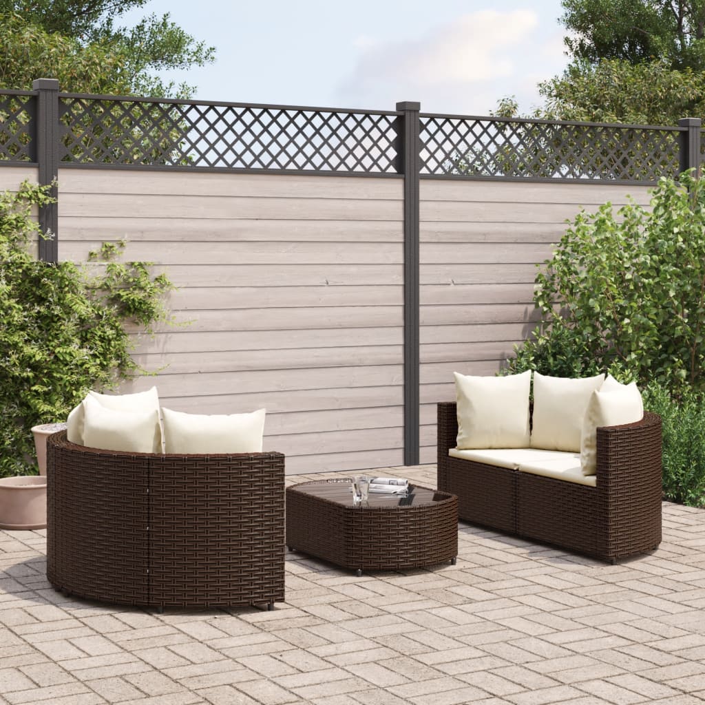 5-tlg. Garten-Sofagarnitur mit Kissen Braun Poly Rattan