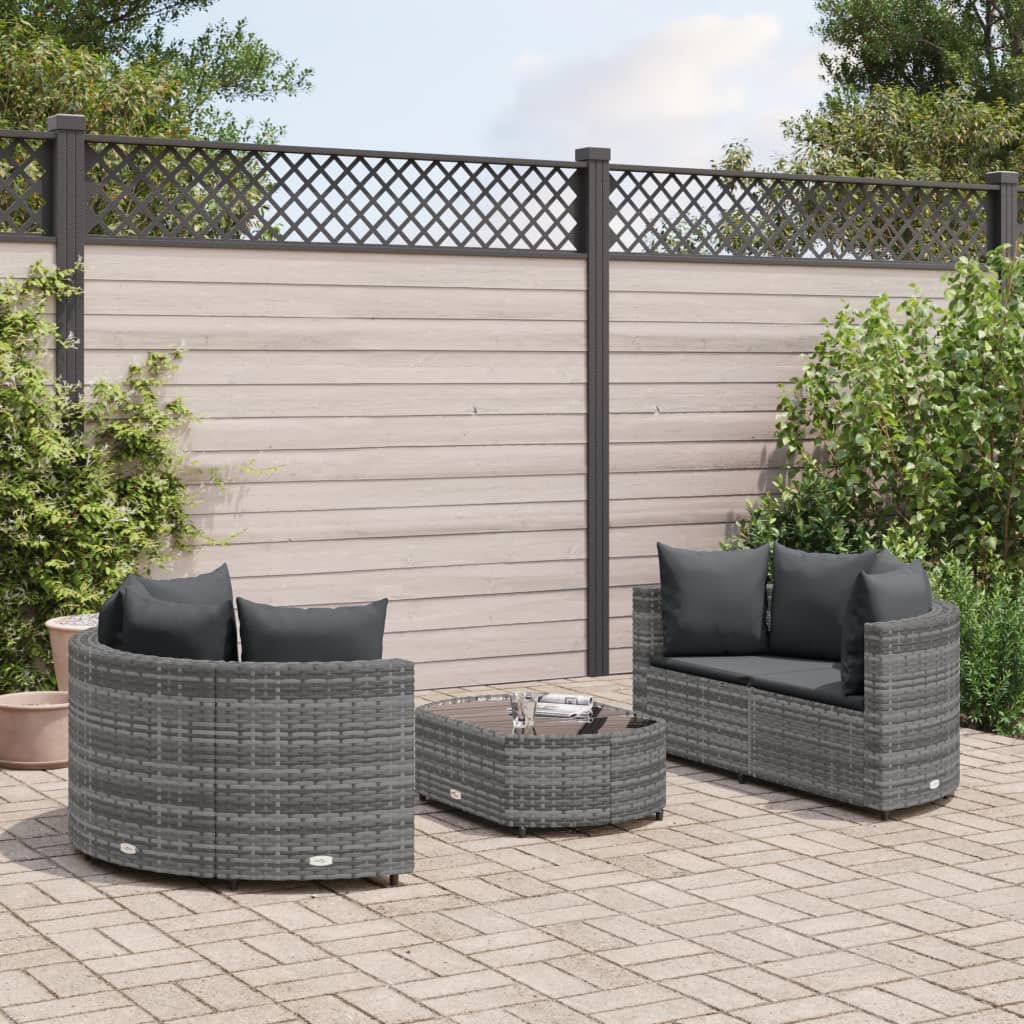 vidaXL 5-tlg. Garten-Sofagarnitur mit Kissen Grau Poly Rattan