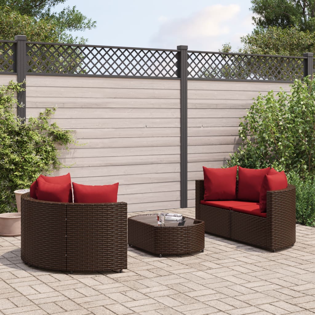 5-tlg. Garten-Sofagarnitur mit Kissen Braun Poly Rattan