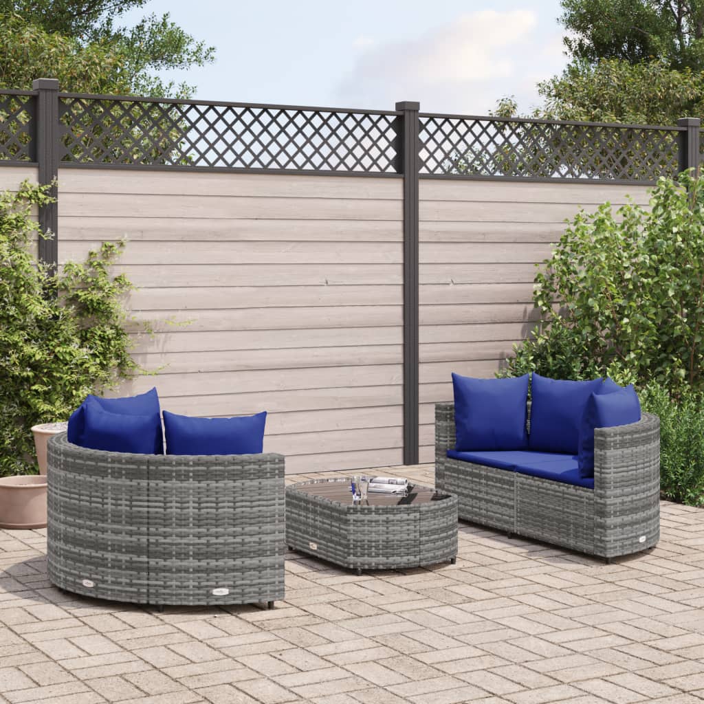 vidaXL 5-tlg. Garten-Sofagarnitur mit Kissen Grau Poly Rattan