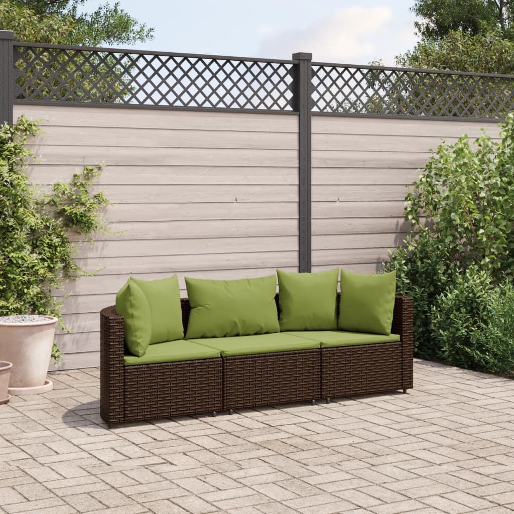 vidaXL 3-tlg. Garten-Sofagarnitur mit Kissen Braun Poly Rattan