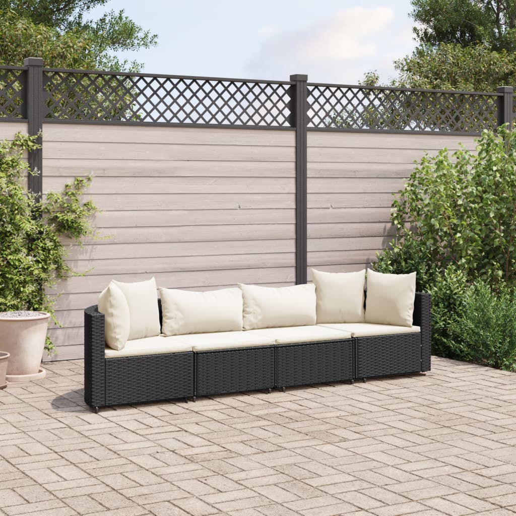 4-tlg. Garten-Sofagarnitur mit Kissen Schwarz Poly Rattan