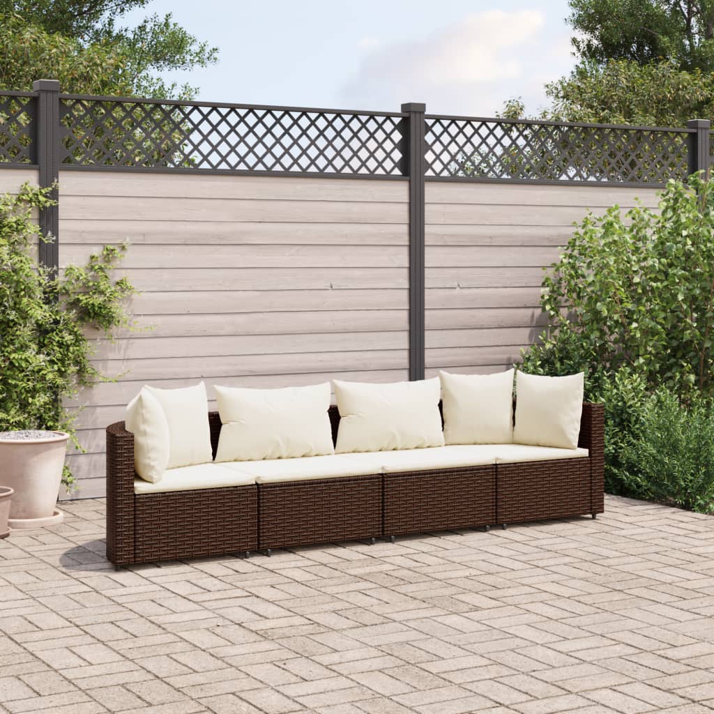 4-tlg. Garten-Sofagarnitur mit Kissen Braun Poly Rattan