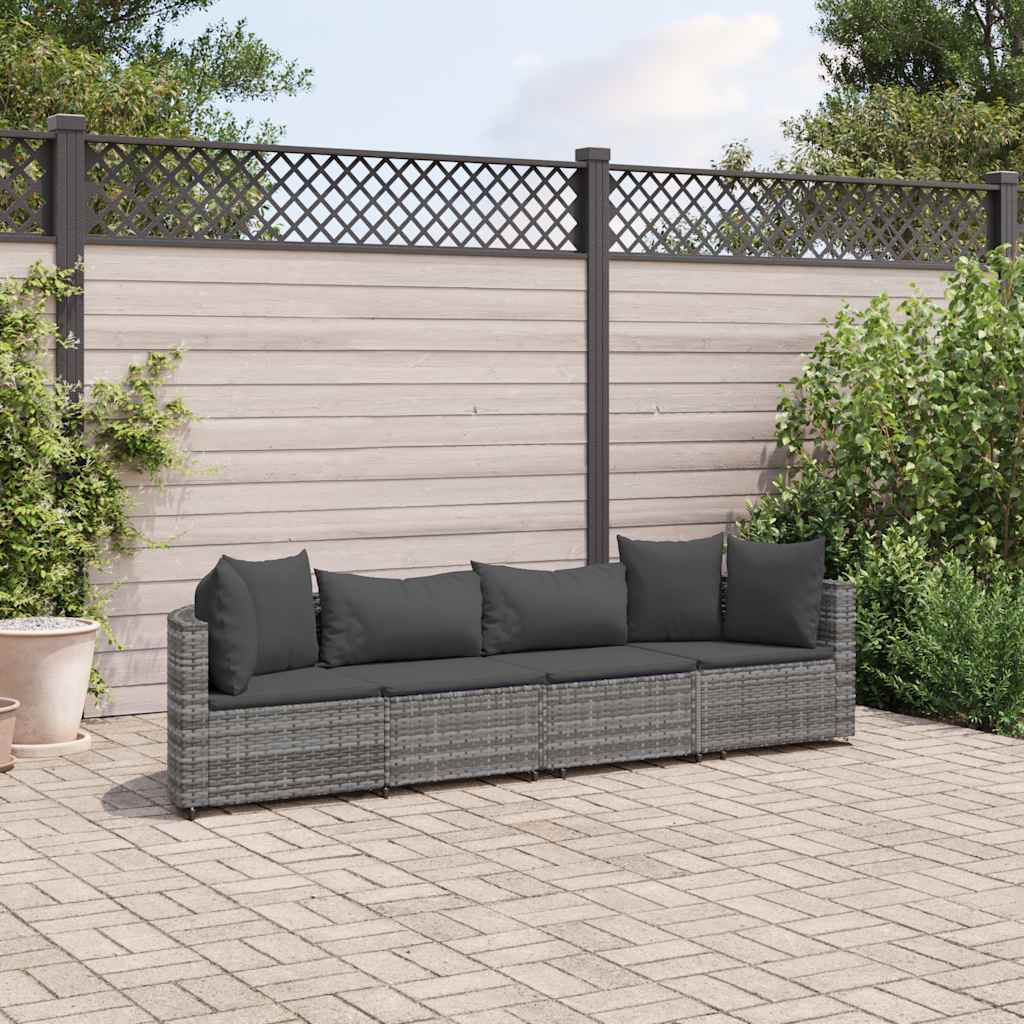 vidaXL 4-tlg. Garten-Sofagarnitur mit Kissen Grau Poly Rattan