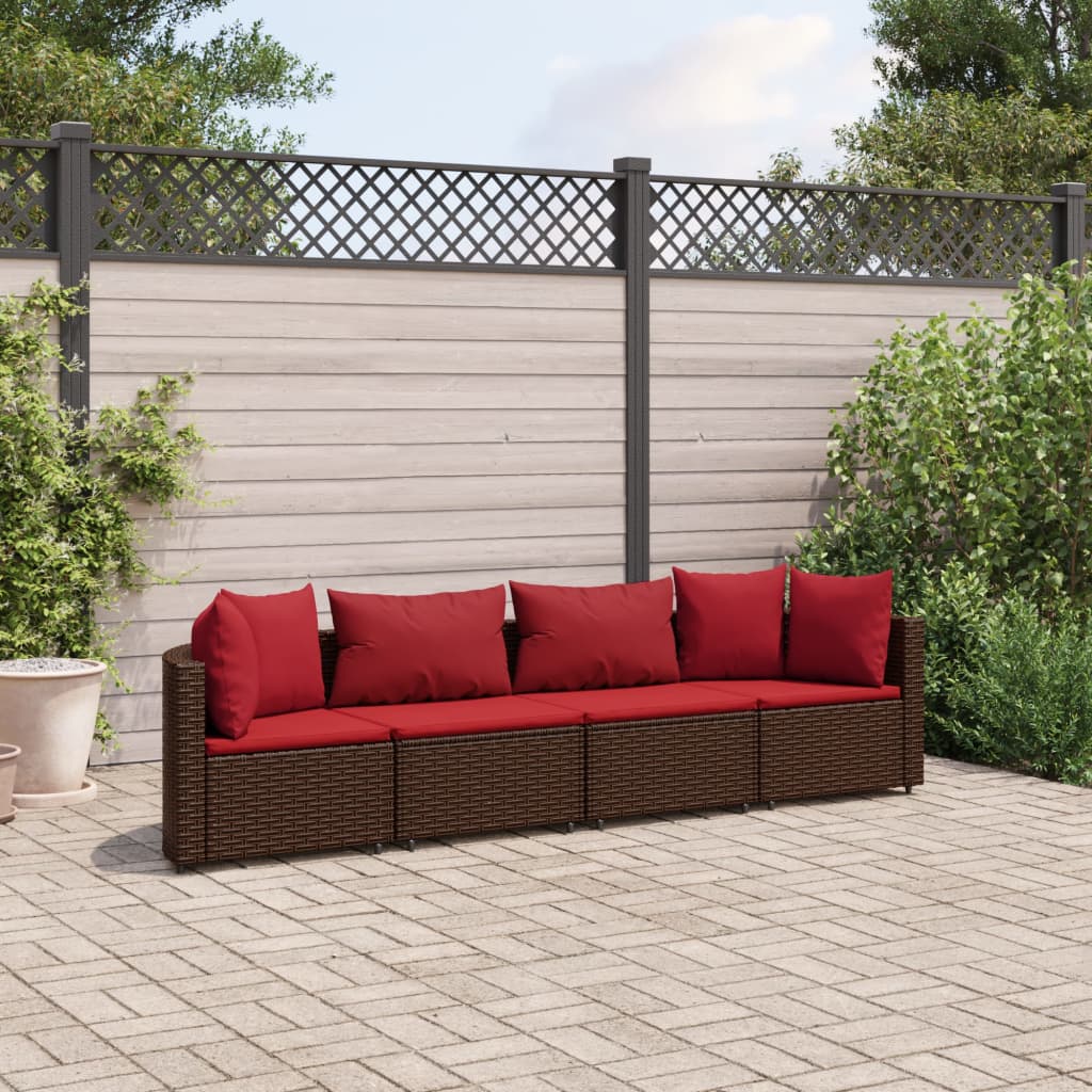 vidaXL 4-tlg. Garten-Sofagarnitur mit Kissen Braun Poly Rattan