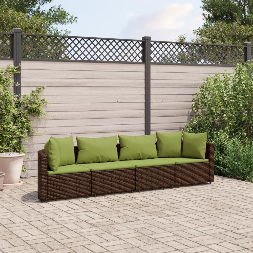 4-tlg. Garten-Sofagarnitur mit Kissen Braun Poly Rattan