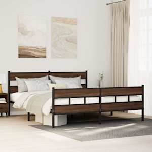 Kovový rám postele bez matrace hnědý dub 183 x 213 cm - obrázek 1