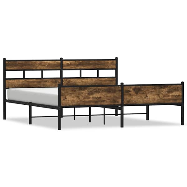 vidaXL metallist voodiraam ilma madratsita suitsutatud tamm 193x203 cm