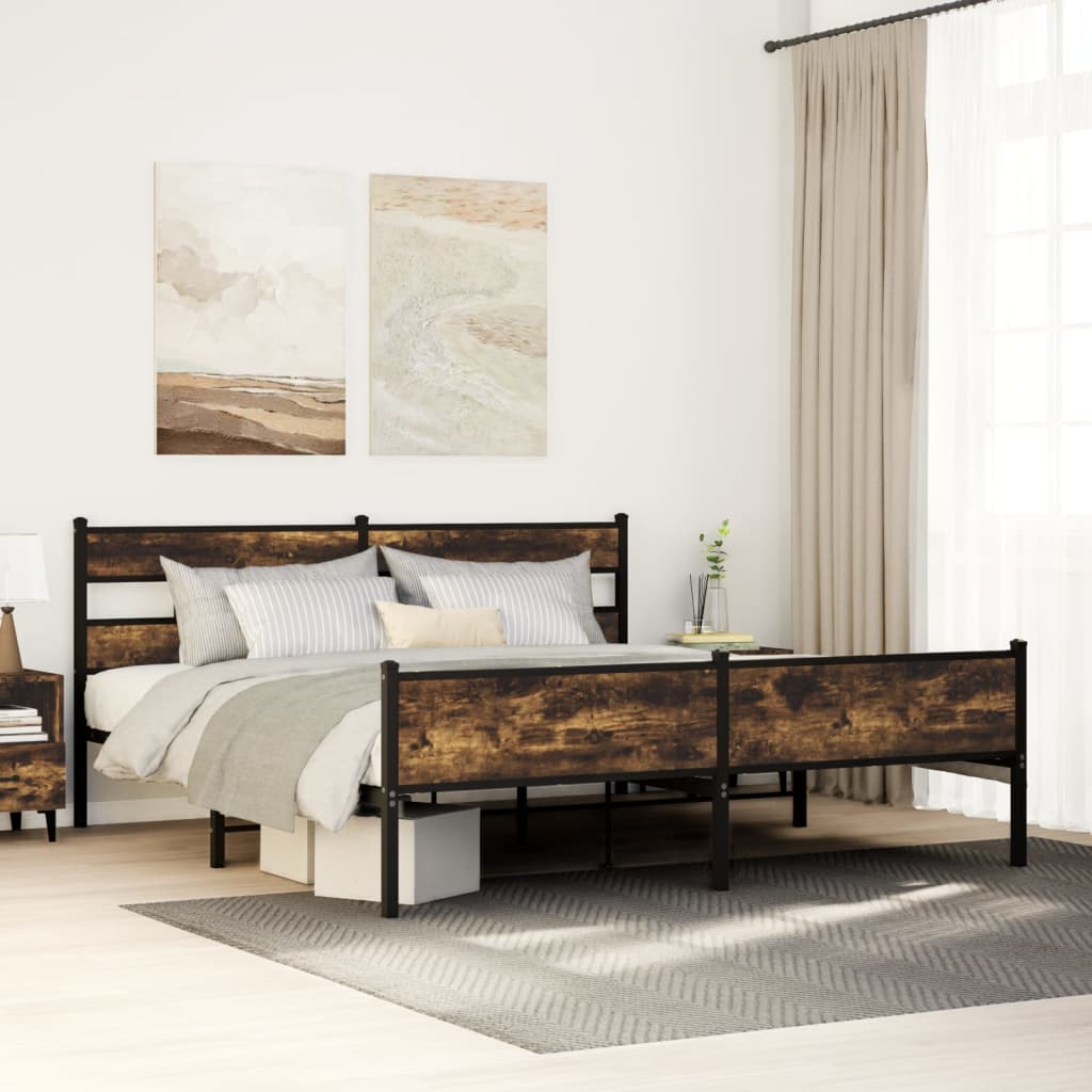 Thumbnail - vidaXL Metallbett ohne Matratze Räuchereiche 200x200 cm