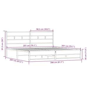 Kovový rám postele bez matrace dub sonoma 200 x 200 cm - obrázek 9