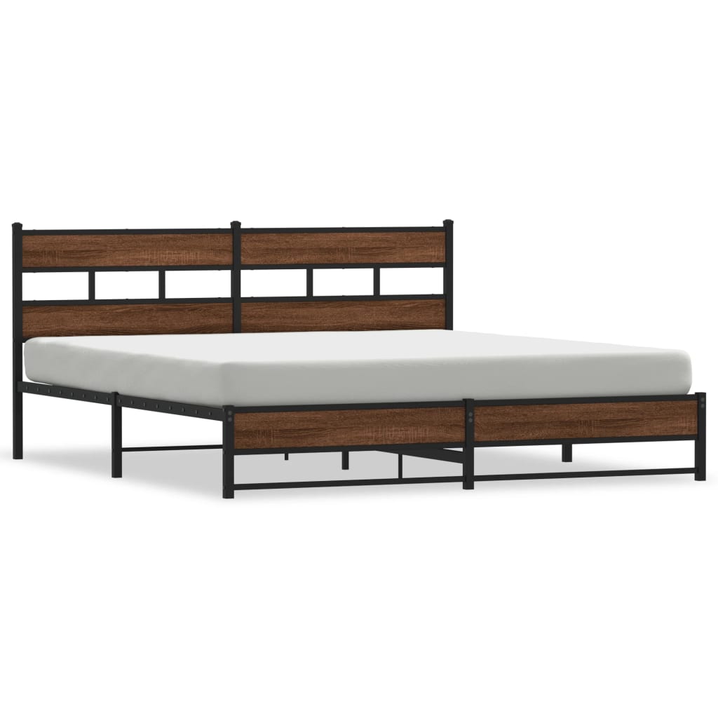 Thumbnail - vidaXL Metallbett ohne Matratze Braun Eichen-Optik 183x213 cm
