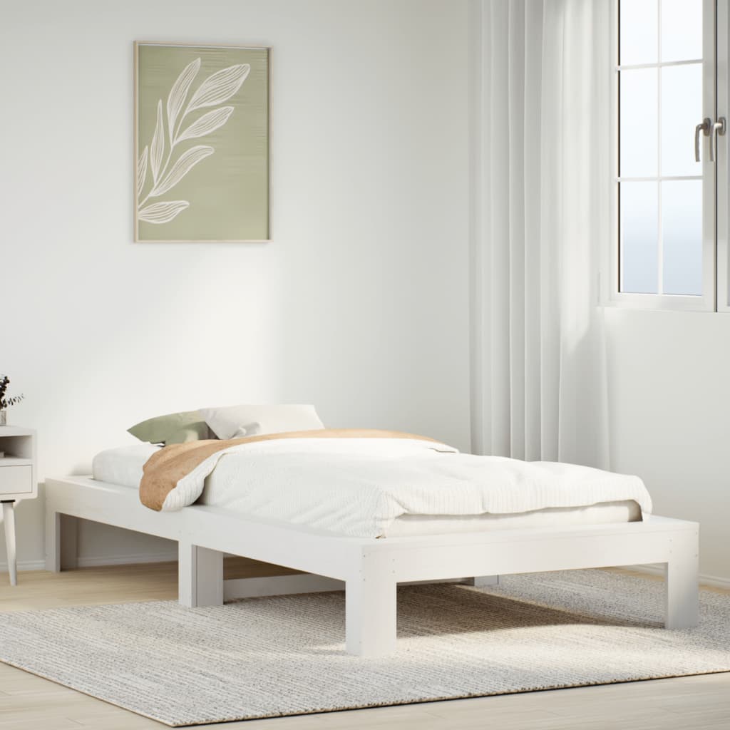 vidaXL sengeramme uden madras 90x200 cm massivt fyrretræ hvid