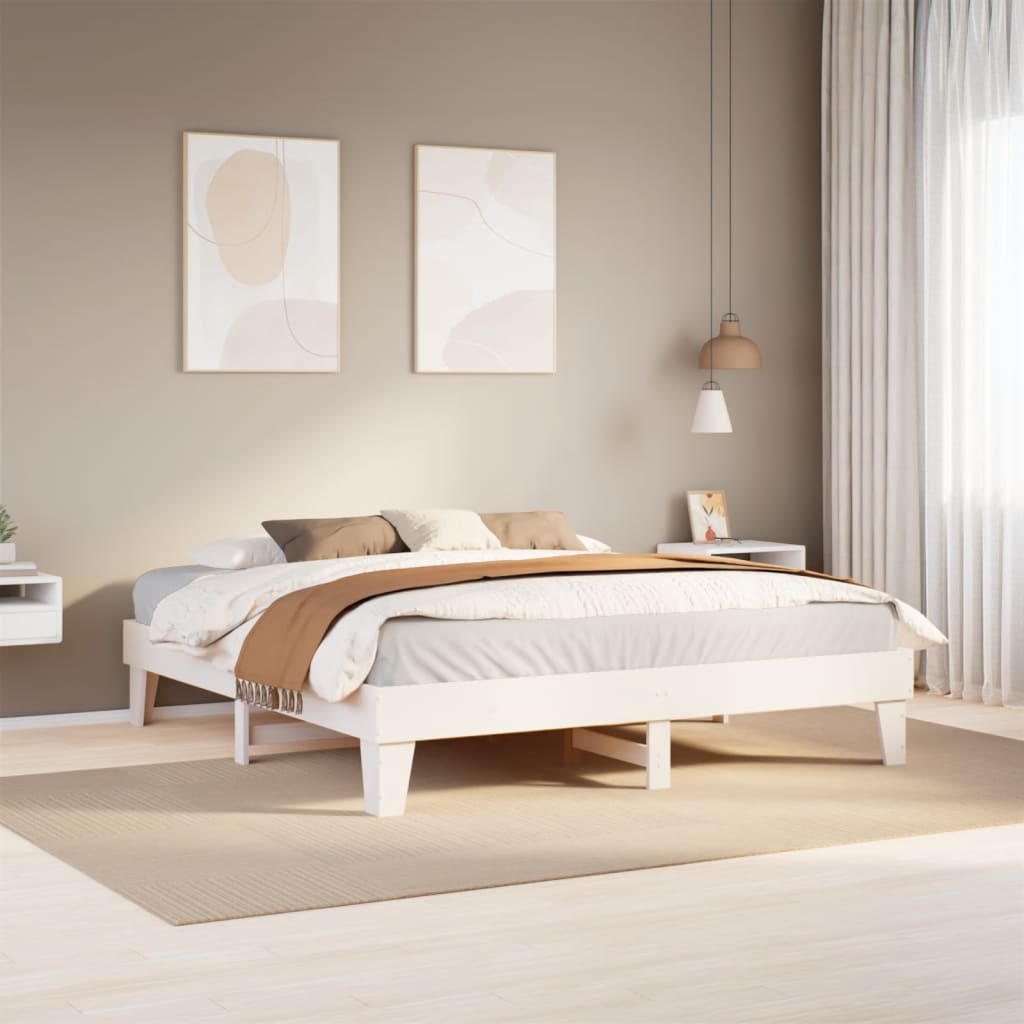 vidaXL sengeramme uden madras 200x200 cm massivt fyrretræ hvid